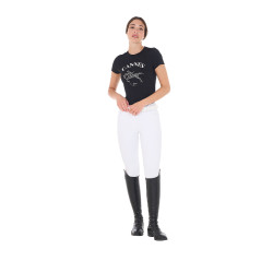 T-shirt femme Equestro Cannes coton avec strass manches courtes Noir