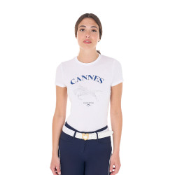T-shirt femme Equestro Cannes coton avec strass manches courtes Blanc
