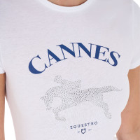 T-shirt femme Equestro Cannes coton avec strass manches courtes Blanc