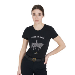 T-shirt femme Equestro coupe slim dressage avec strass manches courtes Noir T-shirt femme Equestro coupe slim dressage avec strass manches courtes Noir