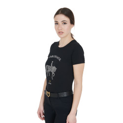 T-shirt femme Equestro coupe slim dressage avec strass manches courtes Noir T-shirt femme Equestro coupe slim dressage avec strass manches courtes Noir