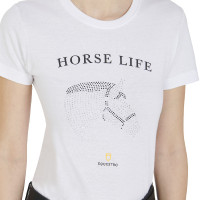 T-shirt femme Equestro coupe slim Horse Life avec strass manches courtes Blanc T-shirt femme Equestro coupe slim Horse Life avec strass manches courtes Blanc