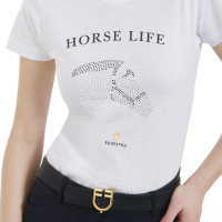 T-shirt femme Equestro coupe slim Horse Life avec strass manches courtes Noir