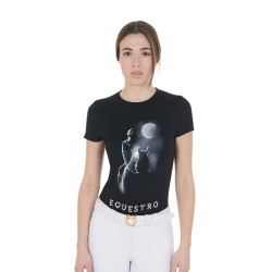 T-shirt femme Equestro coupe slim imprimé Moonlight manches courtes Noir T-shirt femme Equestro coupe slim imprimé Moonlight manches courtes Noir