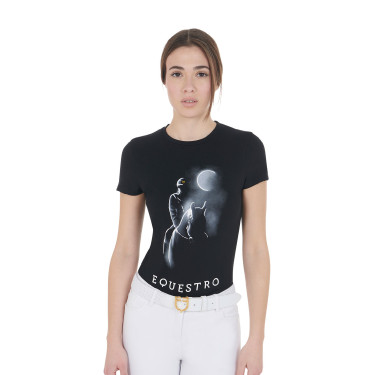 T-shirt femme Equestro coupe slim imprimé Moonlight manches courtes Noir T-shirt femme Equestro coupe slim imprimé Moonlight manches courtes Noir