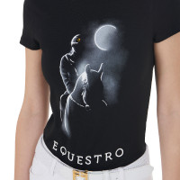 T-shirt femme Equestro coupe slim imprimé Moonlight manches courtes Noir