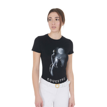 T-shirt femme Equestro coupe slim imprimé Moonlight manches courtes Noir T-shirt femme Equestro coupe slim imprimé Moonlight manches courtes Noir