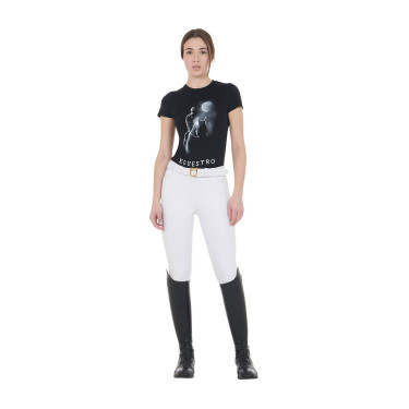 T-shirt femme Equestro coupe slim imprimé Moonlight manches courtes Noir T-shirt femme Equestro coupe slim imprimé Moonlight manches courtes Noir