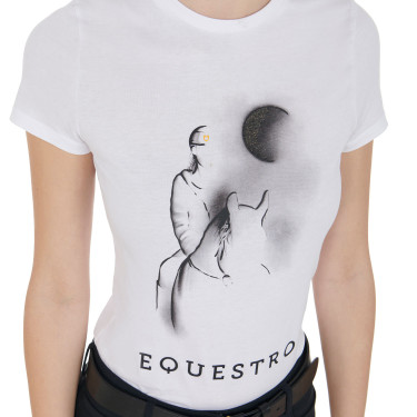 T-shirt femme Equestro coupe slim imprimé Moonlight manches courtes Blanc
