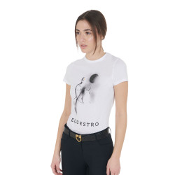 T-shirt femme Equestro coupe slim imprimé Moonlight manches courtes Blanc
