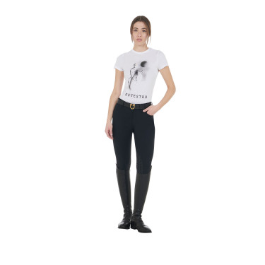 T-shirt femme Equestro coupe slim imprimé Moonlight manches courtes Blanc