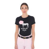 T-shirt femme Equestro Head In The Clouds en coton manches courtes Noir