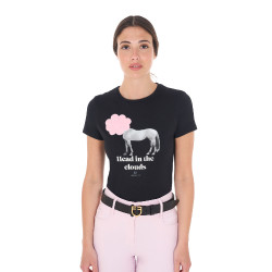 T-shirt femme Equestro Head In The Clouds en coton manches courtes Noir