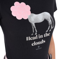 T-shirt femme Equestro Head In The Clouds en coton manches courtes Noir
