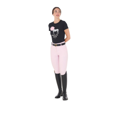 T-shirt femme Equestro Head In The Clouds en coton manches courtes Noir