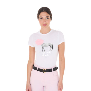 T-shirt femme Equestro Head In The Clouds en coton manches courtes Blanc T-shirt femme Equestro Head In The Clouds en coton manches courtes Blanc
