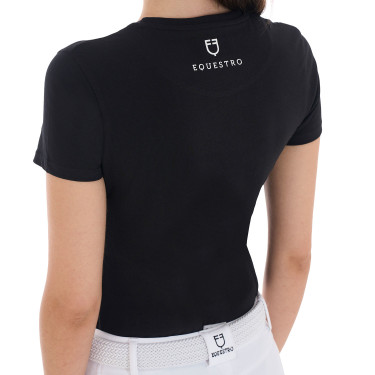 T-shirt femme Equestro Jumping Horse Club coton manches courtes Noir T-shirt femme Equestro Jumping Horse Club coton manches courtes Noir