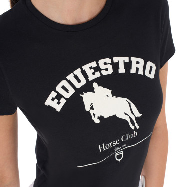 T-shirt femme Equestro Jumping Horse Club coton manches courtes Noir T-shirt femme Equestro Jumping Horse Club coton manches courtes Noir
