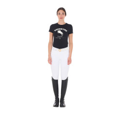 T-shirt femme Equestro Jumping Horse Club coton manches courtes Noir T-shirt femme Equestro Jumping Horse Club coton manches courtes Noir