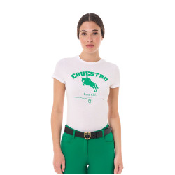 T-shirt femme Equestro Jumping Horse Club coton manches courtes Blanc T-shirt femme Equestro Jumping Horse Club coton manches courtes Blanc