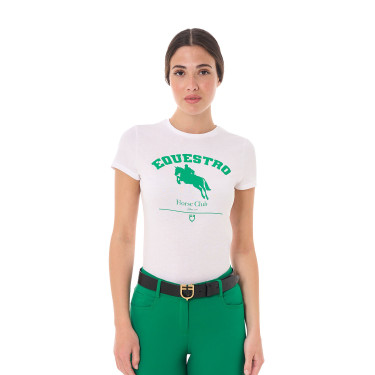 T-shirt femme Equestro Jumping Horse Club coton manches courtes Blanc T-shirt femme Equestro Jumping Horse Club coton manches courtes Blanc