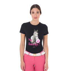 T-shirt femme Equestro So Lovely en coton manches courtes Noir T-shirt femme Equestro So Lovely en coton manches courtes Noir