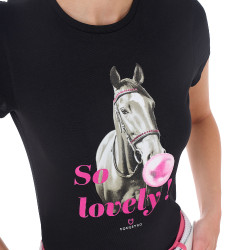 T-shirt femme Equestro So Lovely en coton manches courtes Noir T-shirt femme Equestro So Lovely en coton manches courtes Noir