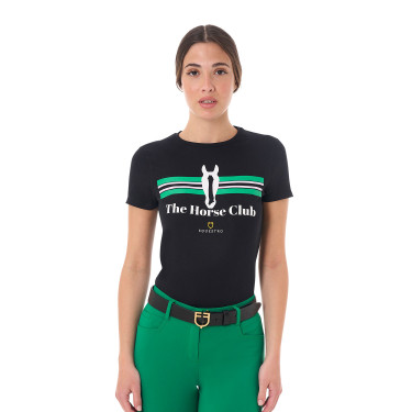 T-shirt femme Equestro Stripe Horse Club coton manches courtes Noir T-shirt femme Equestro Stripe Horse Club coton manches courtes Noir