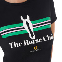 T-shirt femme Equestro Stripe Horse Club coton manches courtes Noir T-shirt femme Equestro Stripe Horse Club coton manches courtes Noir