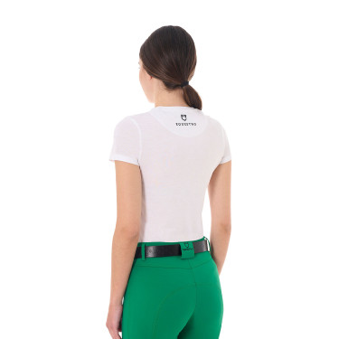 T-shirt femme Equestro Stripe Horse Club coton manches courtes Blanc