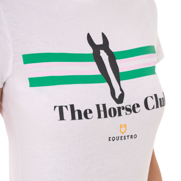 T-shirt femme Equestro Stripe Horse Club coton manches courtes Blanc