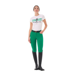 T-shirt femme Equestro Stripe Horse Club coton manches courtes Blanc