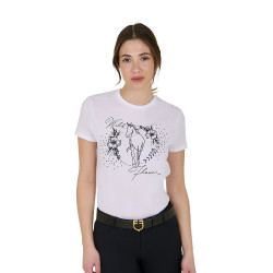 T-shirt femme Equestro Wild Flower en coton manches courtes Blanc
