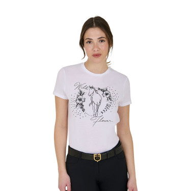 T-shirt femme Equestro Wild Flower en coton manches courtes Noir
