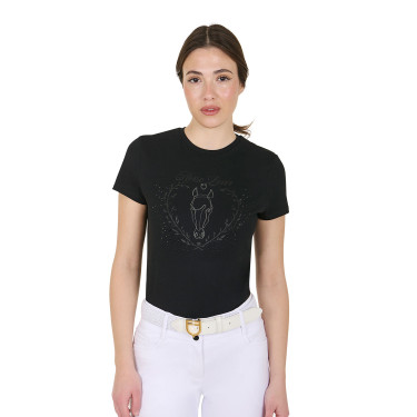 T-shirt femme Equestro Wild Heart en coton manches courtes Noir