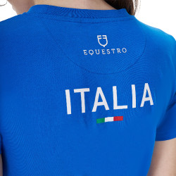 T-shirt femme Equestro x FISE coupe slim manches courtes Bleu de savoie