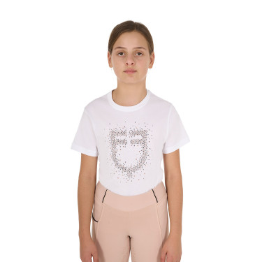 T-shirt fille Equestro coupe slim à logo pailleté rose manches courtes Blanc