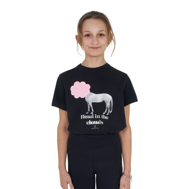 T-shirt fille Equestro Head In The Clouds en coton manches courtes Noir T-shirt fille Equestro Head In The Clouds en coton manches courtes Noir