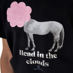 T-shirt fille Equestro Head In The Clouds en coton manches courtes Noir T-shirt fille Equestro Head In The Clouds en coton manches courtes Noir