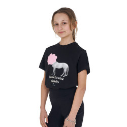 T-shirt fille Equestro Head In The Clouds en coton manches courtes Noir T-shirt fille Equestro Head In The Clouds en coton manches courtes Noir