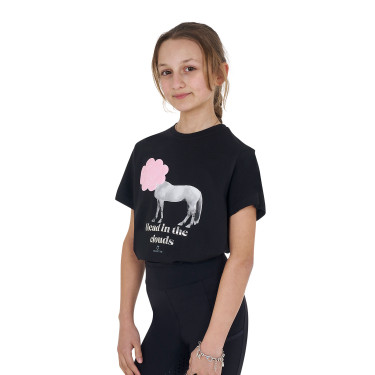 T-shirt fille Equestro Head In The Clouds en coton manches courtes Noir T-shirt fille Equestro Head In The Clouds en coton manches courtes Noir