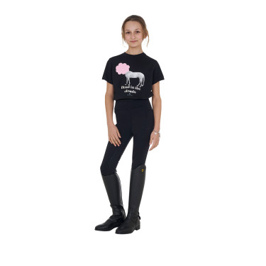 T-shirt fille Equestro Head In The Clouds en coton manches courtes Noir T-shirt fille Equestro Head In The Clouds en coton manches courtes Noir