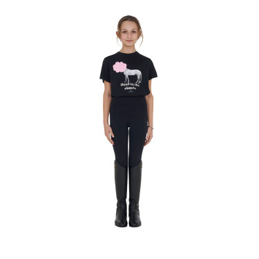 T-shirt fille Equestro Head In The Clouds en coton manches courtes Noir T-shirt fille Equestro Head In The Clouds en coton manches courtes Noir