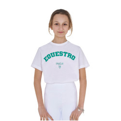 T-shirt fille Equestro Horse Club coton manches courtes Blanc