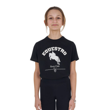 T-shirt fille Equestro Jumping Horse Club coton manches courtes Noir T-shirt fille Equestro Jumping Horse Club coton manches courtes Noir