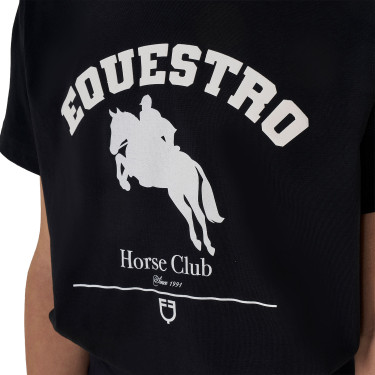 T-shirt fille Equestro Jumping Horse Club coton manches courtes Noir T-shirt fille Equestro Jumping Horse Club coton manches courtes Noir