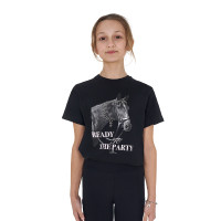 T-shirt fille Equestro Ready To The Party en coton avec strass manches courtes Noir