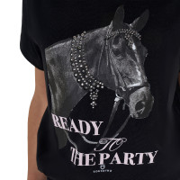 T-shirt fille Equestro Ready To The Party en coton avec strass manches courtes Noir