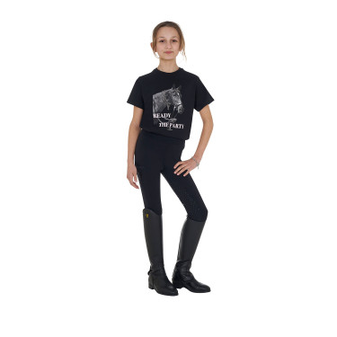 T-shirt fille Equestro Ready To The Party en coton avec strass manches courtes Noir T-shirt fille Equestro Ready To The Party en coton avec strass manches courtes Noir