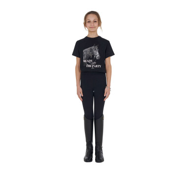 T-shirt fille Equestro Ready To The Party en coton avec strass manches courtes Noir T-shirt fille Equestro Ready To The Party en coton avec strass manches courtes Noir